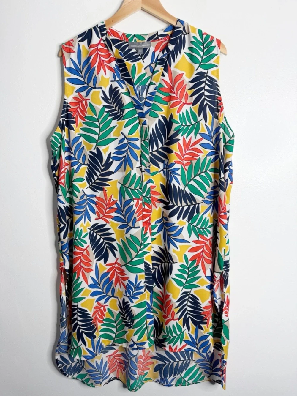 Jessica‎ London Multicolor Leave Print Sleeveless Dress 20W Side Slit Resortwear
